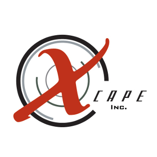 Xcape, Inc. logo, red X coming out of a circular maze with CAPE exiting the maze
